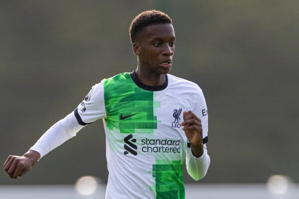 LONDON, ENGLAND - Sunday, October 1, 2023: Liverpool's substitute Try Nyoni during the Premier League 2 Division 1 match between Crystal Palace FC Under-21's and Liverpool FC Under-21's at the Crystal Palace Training Ground . (Pic by David Rawcliffe/Propaganda)