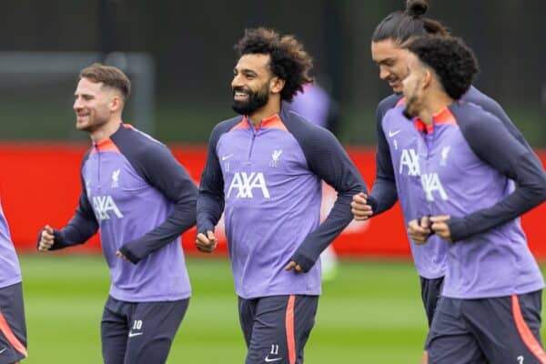 LIVERPOOL, ENGLAND - Wednesday, October 4, 2023: Liverpool's Mohamed Salah during a training session at the AXA Training Centre ahead of the UEFA Europa League Group E match between Liverpool FC and Union SG. (Pic by David Rawcliffe/Propaganda)