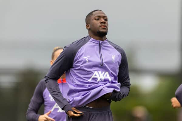 LIVERPOOL, ENGLAND - Wednesday, October 4, 2023: Liverpool's Ibrahima Konaté during a training session at the AXA Training Centre ahead of the UEFA Europa League Group E match between Liverpool FC and Union SG. (Pic by David Rawcliffe/Propaganda)