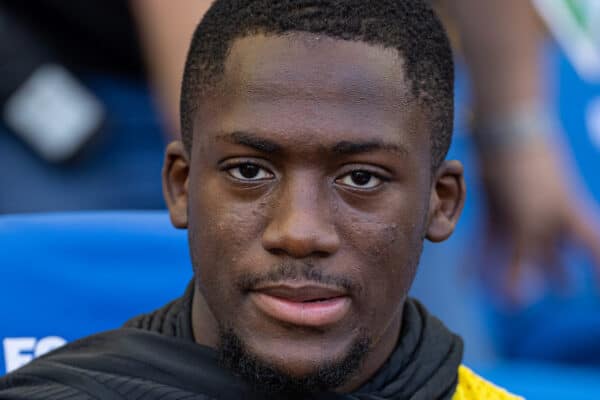 BRIGHTON & HOVE, ENGLAND - Sunday, October 8, 2023: Liverpool's substitute Ibrahima Konaté on the bench during the FA Premier League match between Brighton & Hove Albion FC and Liverpool FC at the American Express Community Stadium. The game ended in a 2-2 draw. (Pic by David Rawcliffe/Propaganda)