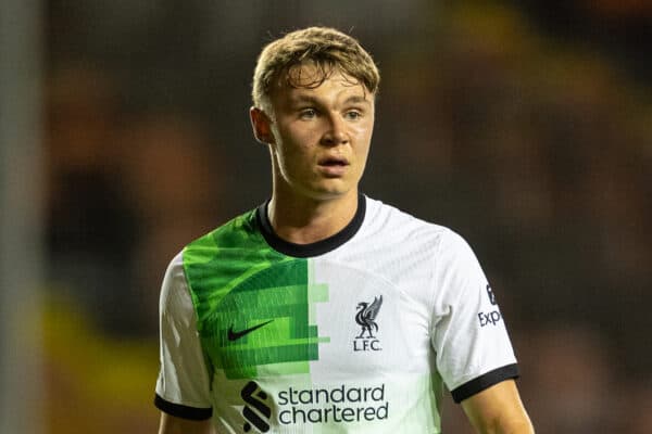 BLACKPOOL, ENGLAND - Tuesday, October 10, 2023: Liverpool's Paul Glatzel during the English Football League Trophy Northern Group A match between Blackpool FC and Liverpool FC Under-21's at Bloomfield Road. Blackpool won 5-2. (Photo by David Rawcliffe/Propaganda)