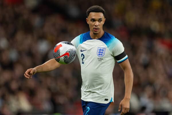 LONDON, ENGLAND - Friday, October 13, 2023: England's Trent Alexander-Arnold during an International Friendly match between England and Australia at Wembley Stadium. England won 1-0. (Photo by David Rawcliffe/Propaganda)