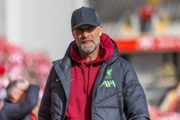 LIVERPOOL, ENGLAND - Saturday, October 21, 2023: Liverpool's manager Jürgen Klopp before the FA Premier League match between Liverpool FC and Everton FC, the 243rd Merseyside Derby, at Anfield. Liverpool won 2-0. (Photo by David Rawcliffe/Propaganda)