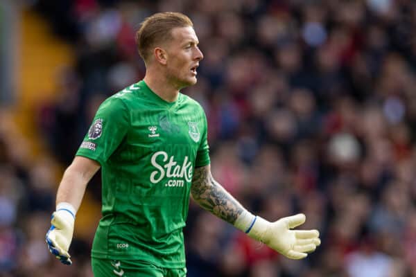 LIVERPOOL, ENGLAND - Saturday, October 21, 2023: Everton's goalkeeper Jordan Pickford during the FA Premier League match between Liverpool FC and Everton FC, the 243rd Merseyside Derby, at Anfield. Liverpool won 2-0. (Photo by David Rawcliffe/Propaganda)