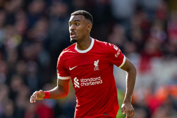 LIVERPOOL, ENGLAND - Saturday, October 21, 2023: Liverpool's Ryan Gravenberch during the FA Premier League match between Liverpool FC and Everton FC, the 243rd Merseyside Derby, at Anfield. Liverpool won 2-0. (Photo by David Rawcliffe/Propaganda)