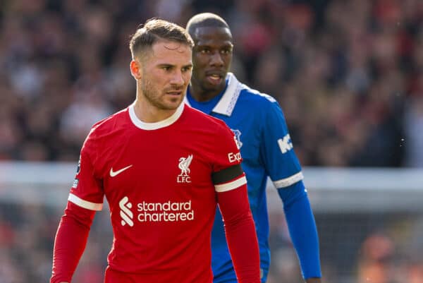 LIVERPOOL, ENGLAND - Saturday, October 21, 2023: Liverpool's Alexis Mac Allister during the FA Premier League match between Liverpool FC and Everton FC, the 243rd Merseyside Derby, at Anfield. Liverpool won 2-0. (Photo by David Rawcliffe/Propaganda)