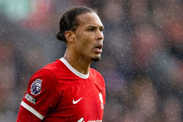 LIVERPOOL, ENGLAND - Saturday, October 21, 2023: Liverpool's captain Virgil van Dijk during the FA Premier League match between Liverpool FC and Everton FC, the 243rd Merseyside Derby, at Anfield. Liverpool won 2-0. (Photo by David Rawcliffe/Propaganda)