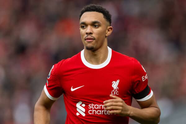 LIVERPOOL, ENGLAND - Sunday, October 29, 2023: Liverpool's Trent Alexander-Arnold during the FA Premier League match between Liverpool FC and Nottingham Forest FC at Anfield. Liverpool won 3-0. (Photo by David Rawcliffe/Propaganda)