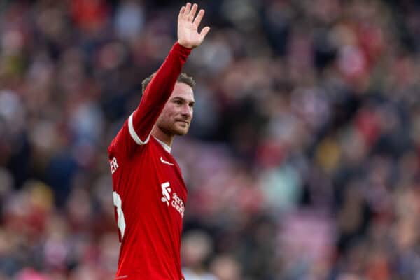 LIVERPOOL, ENGLAND - Sunday, October 29, 2023: Liverpool's Alexis Mac Allister after the FA Premier League match between Liverpool FC and Nottingham Forest FC at Anfield. Liverpool won 3-0. (Photo by David Rawcliffe/Propaganda)