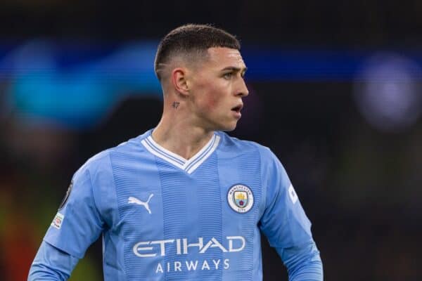 MANCHESTER, ENGLAND - Tuesday, November 7, 2023: Manchester City's Phil Foden during the UEFA Champions League Group G match between Manchester City FC and BSC Young Boys at the City of Manchester Stadium. (Photo by David Rawcliffe/Propaganda)