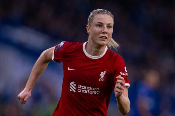 LONDON, ENGLAND - Saturday, November 18, 2023: Liverpool's Sophie Roman Haug during the FA Women’s Super League game between Chelsea FC Women and Liverpool FC Women at Stamford Bridge. (Photo by David Rawcliffe/Propaganda)