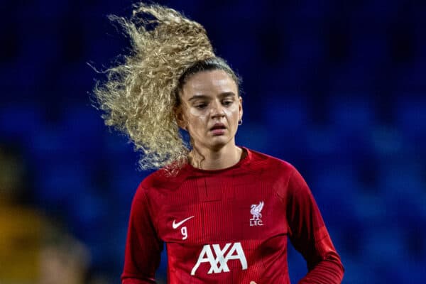 BIRKENHEAD, ENGLAND - Wednesday, November 22, 2023: Liverpool's Leanne Kiernan during the pre-match warm-up before the FA Women's League Cup Group B match between Liverpool FC Women and Manchester United FC Women at Prenton Park. Man Utd won 1-0. (Photo by David Rawcliffe/Propaganda)