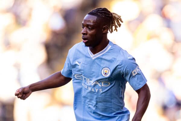 MANCHESTER, ENGLAND - Saturday, November 25, 2023: Manchester City's Jérémy Doku during the FA Premier League match between Manchester City FC and Liverpool FC at the City of Manchester Stadium. The game ended in a 1-1 draw. (Photo by David Rawcliffe/Propaganda)