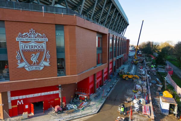 LIVERPOOL, ENGLAND - Wednesday, November 29, 2023: A general view the on-going contruction of the new Anfield Road stand at Liverpool FC's Anfield Stadium seen ahead of the UEFA Europa League Group E matchday 5 game between Liverpool FC and LASK. (Photo by David Rawcliffe/Propaganda)