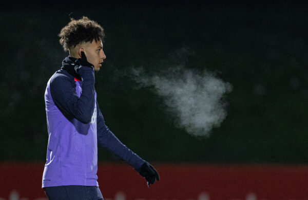 LIVERPOOL, ENGLAND - Wednesday, November 29, 2023: Liverpool's Kaide Gordon during a training session at the AXA Training Centre ahead of the UEFA Europa League Group E match between Liverpool FC and LASK. (Photo by David Rawcliffe/Propaganda)