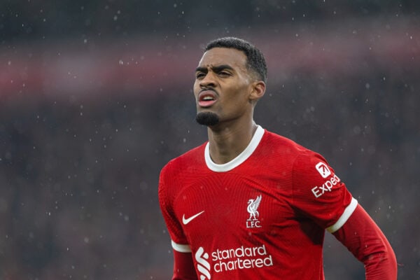 LIVERPOOL, ENGLAND - Sunday, December 3, 2023: Liverpool's Ryan Gravenberch during the FA Premier League match between Liverpool FC and Fulham FC at Anfield. Liverpool won 4-3. (Photo by David Rawcliffe/Propaganda)