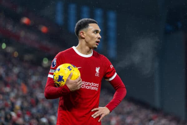  Liverpool's Trent Alexander-Arnold during the FA Premier League match between Liverpool FC and Fulham FC at Anfield. Liverpool won 4-3. (Photo by David Rawcliffe/Propaganda)