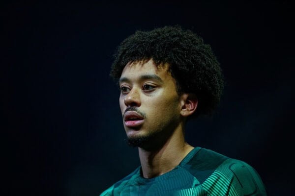 BRADFORD, ENGLAND - Tuesday, December 5, 2023: Liverpool's Calum Scanlon during the pre-match warm-up before the English Football League Trophy Round of 32 match between Bradford City AFC and Liverpool FC Under-21's at Valley Parade. (Photo by Ed Sykes/Propaganda)