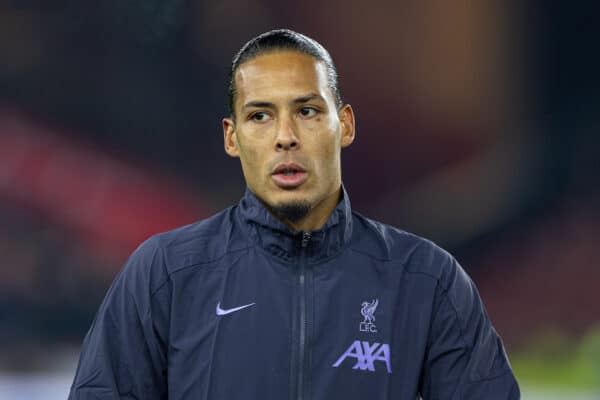 SHEFFIELD, ENGLAND - Wednesday, December 6, 2023: Liverpool's captain Virgil van Dijk lines-up before the FA Premier League match between Sheffield United FC and Liverpool FC at Bramall Lane. Liverpool won 2-0. (Photo by David Rawcliffe/Propaganda)