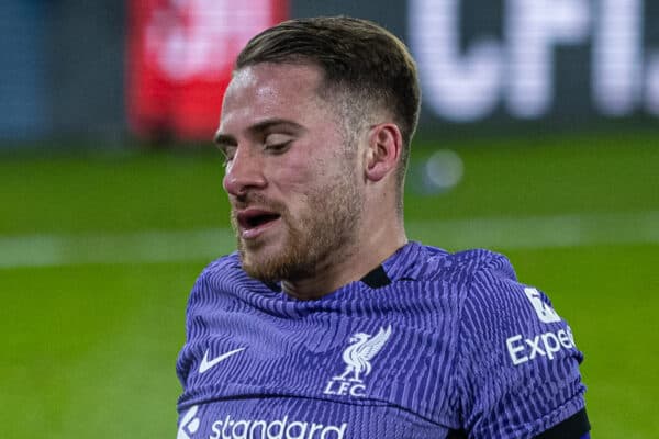 SHEFFIELD, ENGLAND - Wednesday, December 6, 2023: Liverpool's Alexis Mac Allister goes down with an injury during the FA Premier League match between Sheffield United FC and Liverpool FC at Bramall Lane. Liverpool won 2-0. (Photo by David Rawcliffe/Propaganda)