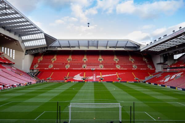 LIVERPOOL, ENGLAND - Sunday, December 17, 2023: A general view of Anfield and the newly opened upper tier of the Anfield Road stand seen before the FA Premier League match between Liverpool FC and Manchester United FC. (Photo by David Rawcliffe/Propaganda)
