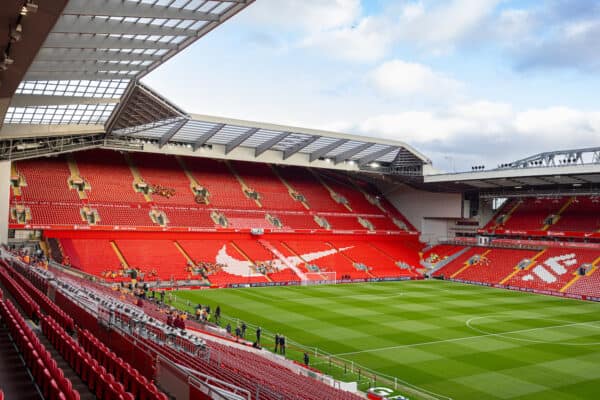 LIVERPOOL, ENGLAND - Sunday, December 17, 2023: A general view of Anfield and the newly opened upper tier of the Anfield Road stand seen before the FA Premier League match between Liverpool FC and Manchester United FC. (Photo by David Rawcliffe/Propaganda)