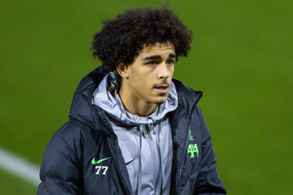 FLEETWOOD, ENGLAND - Tuesday, December 19, 2023: Liverpool's Jayden Danns on the pitch before the FA Youth Cup 3rd Round match between Fleetwood Town FC Under-18's and Liverpool FC Under-18's at Highbury Stadium. Liverpool won 2-1. (Photo by David Rawcliffe/Propaganda)