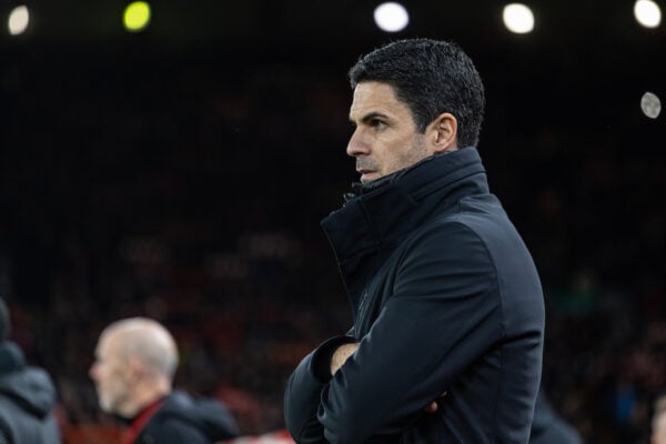  Arsenal's manager Mikel Arteta during the FA Premier League match between Liverpool FC and Arsenal FC at Anfield. (Photo by David Rawcliffe/Propaganda)