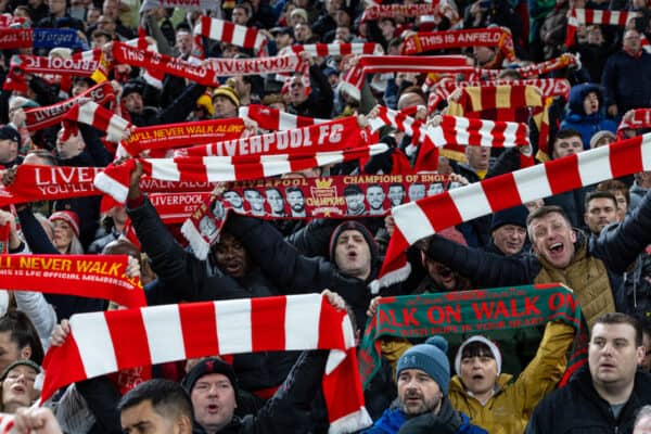 LIVERPOOL, ENGLAND - Saturday, December 23, 2023: Liverpool supporters before the FA Premier League match between Liverpool FC and Arsenal FC at Anfield. (Photo by David Rawcliffe/Propaganda)