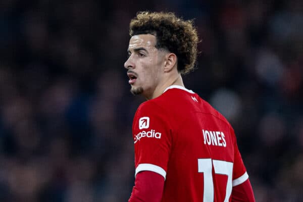 LIVERPOOL, ENGLAND - Saturday, December 23, 2023: Liverpool's Curtis Jones during the FA Premier League match between Liverpool FC and Arsenal FC at Anfield. (Photo by David Rawcliffe/Propaganda)