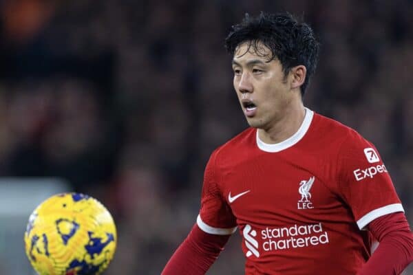 LIVERPOOL, ENGLAND - Saturday, December 23, 2023: Liverpool's Wataru End? during the FA Premier League match between Liverpool FC and Arsenal FC at Anfield. (Photo by David Rawcliffe/Propaganda)