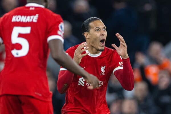 LIVERPOOL, ENGLAND - Saturday, December 23, 2023: Liverpool's captain Virgil van Dijk during the FA Premier League match between Liverpool FC and Arsenal FC at Anfield. (Photo by David Rawcliffe/Propaganda)