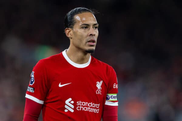 LIVERPOOL, ENGLAND - Saturday, December 23, 2023: Liverpool's captain Virgil van Dijk during the FA Premier League match between Liverpool FC and Arsenal FC at Anfield. (Photo by David Rawcliffe/Propaganda)