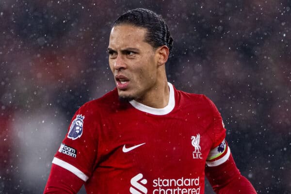 LIVERPOOL, ENGLAND - Monday, January 1, 2024: Liverpool's captain Virgil van Dijk during the FA Premier League match between Liverpool FC and Newcastle United FC on New Year's Day at Anfield. Liverpool won 4-2. (Photo by David Rawcliffe/Propaganda)