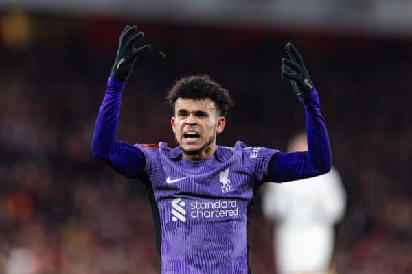 LONDON, ENGLAND - Sunday, January 7, 2024: Liverpool's Luis Díaz during the FA Cup 3rd Round match between Arsenal FC and Liverpool FC at the Emirates Stadium. Liverpool won 2-0. (Photo by David Rawcliffe/Propaganda)