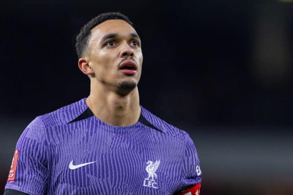 LONDON, ENGLAND - Sunday, January 7, 2024: Liverpool's Trent Alexander-Arnold during the FA Cup 3rd Round match between Arsenal FC and Liverpool FC at the Emirates Stadium. Liverpool won 2-0. (Photo by David Rawcliffe/Propaganda)