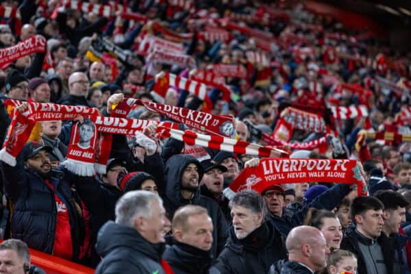 LIVERPOOL, ENGLAND - Wednesday, January 10, 2024: Liverpool supporters during the Football League Cup Semi-Final 1st Leg match between Liverpool FC and Fulham FC at Anfield. (Photo by David Rawcliffe/Propaganda)