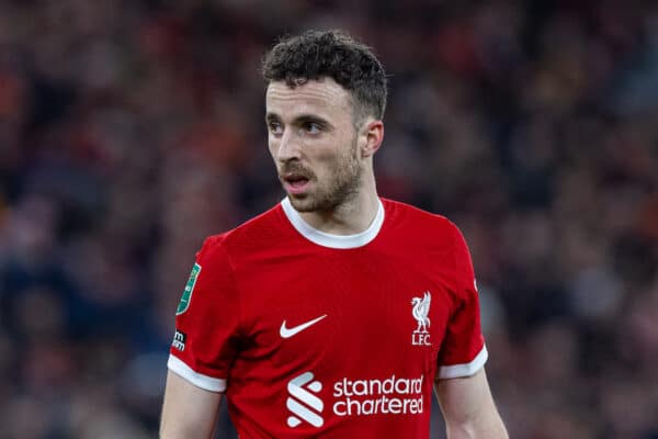  Liverpool's Diogo Jota during the Football League Cup Semi-Final 1st Leg match between Liverpool FC and Fulham FC at Anfield. (Photo by David Rawcliffe/Propaganda)