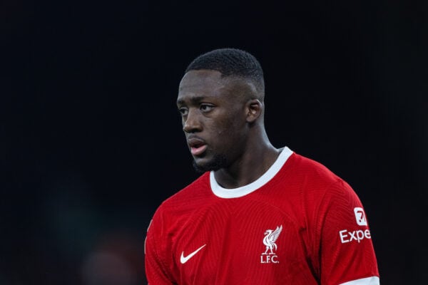 LIVERPOOL, ENGLAND - Wednesday, January 10, 2024: Liverpool's Ibrahima Konaté during the Football League Cup Semi-Final 1st Leg match between Liverpool FC and Fulham FC at Anfield. Liverpool won 2-1. (Photo by David Rawcliffe/Propaganda)