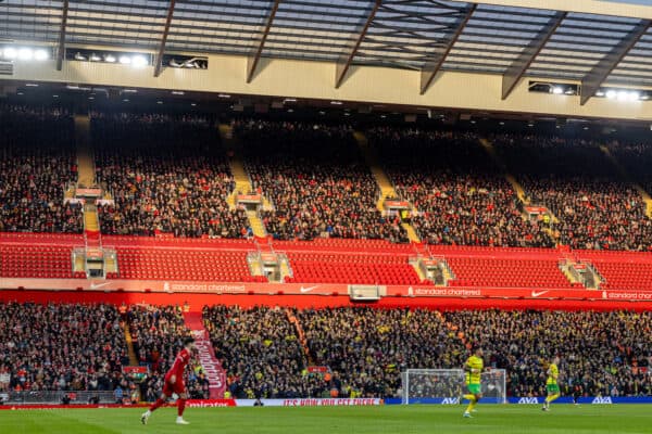 LIVERPOOL, ENGLAND - Sunday, January 28, 2024: A general view of the Upper Tier of the Anfield Road stand during the FA Cup 4th Round match between Liverpool FC and Norwich City FC at Anfield. Liverpool won 5-2. (Photo by David Rawcliffe/Propaganda)