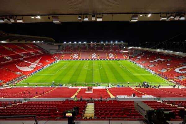 LIVERPOOL, ENGLAND - Wednesday, January 31, 2024: A matchday general view of Anfield from the Main Stand before the FA Premier League match between Liverpool FC and Chelsea FC. (Photo by David Rawcliffe/Propaganda)