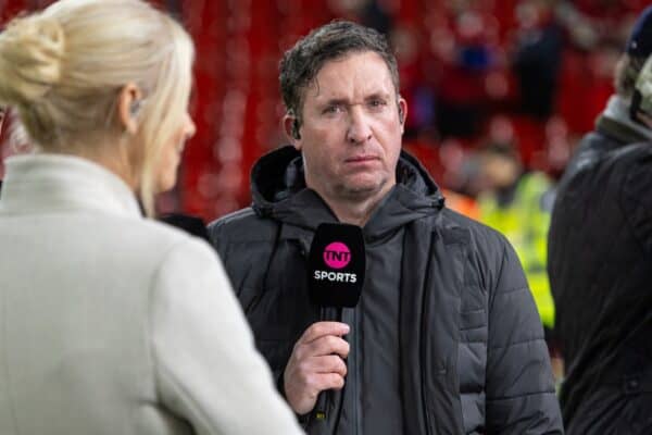 LIVERPOOL, ENGLAND - Wednesday, January 31, 2024: Former Liverpool player Robbie Fowler, working for TNT Sports, before the FA Premier League match between Liverpool FC and Chelsea FC at Anfield. Liverpool won 4-1. (Photo by David Rawcliffe/Propaganda)