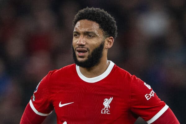 LIVERPOOL, ENGLAND - Wednesday, January 31, 2024: Liverpool's Joe Gomez during the FA Premier League match between Liverpool FC and Chelsea FC at Anfield. Liverpool won 4-1. (Photo by David Rawcliffe/Propaganda)