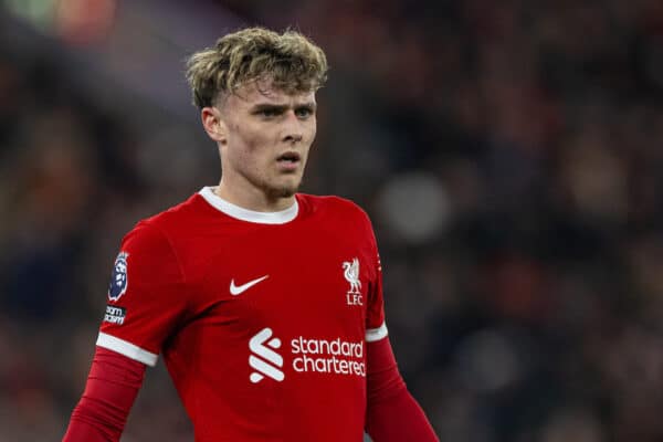 LIVERPOOL, ENGLAND - Wednesday, January 31, 2024: Liverpool's Bobby Clark during the FA Premier League match between Liverpool FC and Chelsea FC at Anfield. Liverpool won 4-1. (Photo by David Rawcliffe/Propaganda)