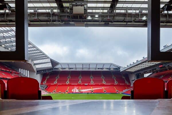 LIVERPOOL, ENGLAND - Saturday, February 10, 2024: A general view of Anfield Stadium seen before the FA Premier League match between Liverpool FC and Burnley FC. (Photo by David Rawcliffe/Propaganda) This image is a digital composite of several images.