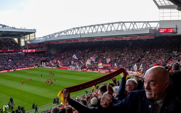 LIVERPOOL, ENGLAND - Saturday, February 10, 2024: Liverpool supporters on the Spion Kop before the FA Premier League match between Liverpool FC and Burnley FC at Anfield. Liverpool won 3-1. (Photo by David Rawcliffe/Propaganda)