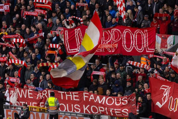 LIVERPOOL, ENGLAND - Saturday, February 10, 2024: Liverpool supporters on the Spion Kop before the FA Premier League match between Liverpool FC and Burnley FC at Anfield. Liverpool won 3-1. (Photo by David Rawcliffe/Propaganda)