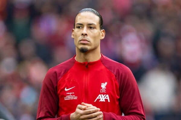 LONDON, ENGLAND - Sunday, February 25, 2024: Liverpool's captain Virgil van Dijk lines-up before the Football League Cup Final match between Chelsea FC and Liverpool FC at Wembley Stadium. Liverpool won 1-0 after extra-time. (Photo by David Rawcliffe/Propaganda)