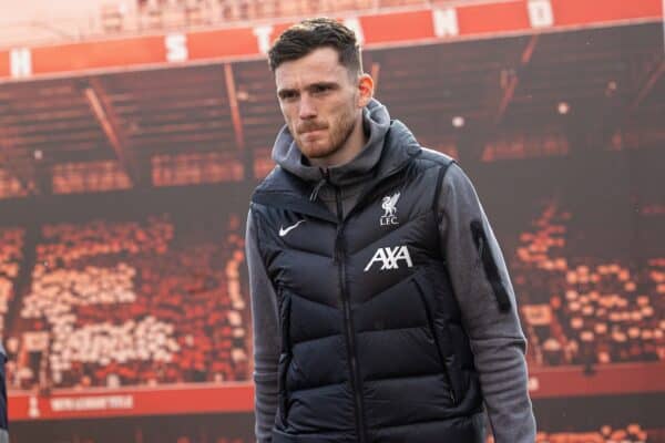 NOTTINGHAM, ENGLAND - Saturday, March 2, 2024: Liverpool's Andy Robertson arrives before the FA Premier League match between Nottingham Forest FC and Liverpool FC at the City Ground. Liverpool won 1-0. (Photo by David Rawcliffe/Propaganda)