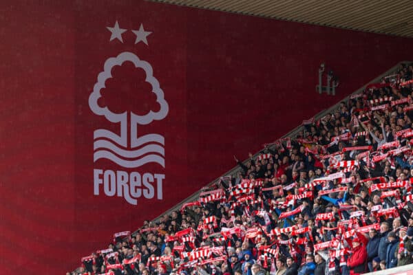 NOTTINGHAM, ENGLAND - Saturday, March 2, 2024: Nottingham Forest supporters before the FA Premier League match between Nottingham Forest FC and Liverpool FC at the City Ground. Liverpool won 1-0. (Photo by David Rawcliffe/Propaganda)